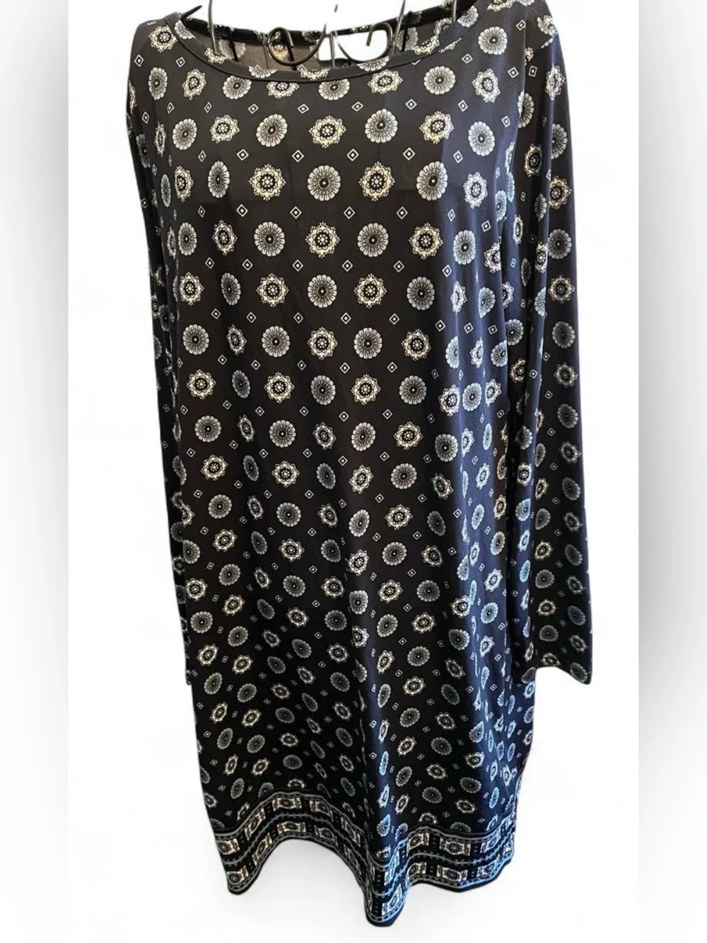 Navy Printed Long Sleeve Women's Dress
